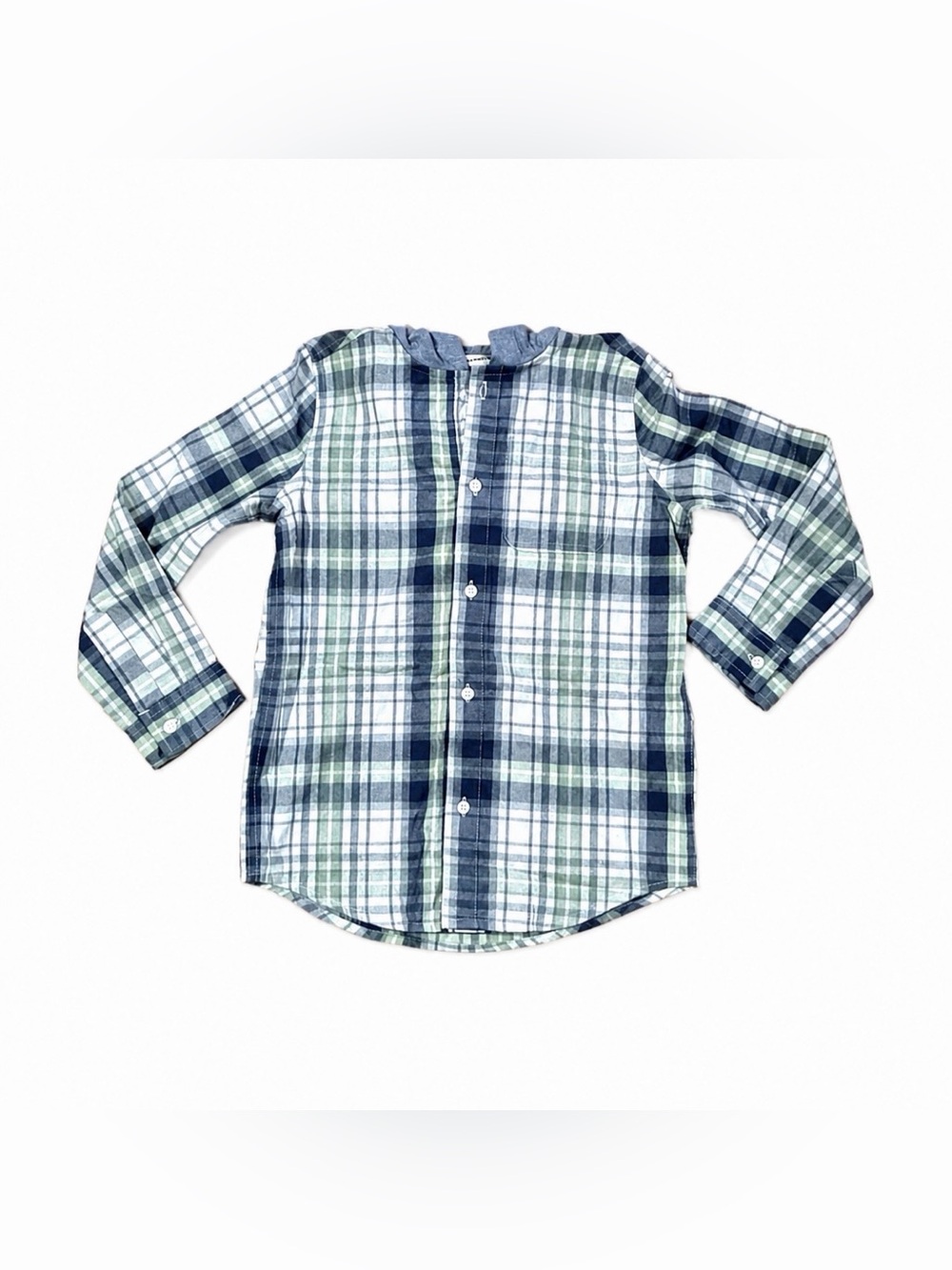 Lucky Brand Boys Plaid Hooded Button Down Shirt Size M 8 Blue Green
